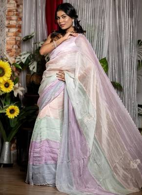 multicolor woven organza sequins work all seasons sarees 2