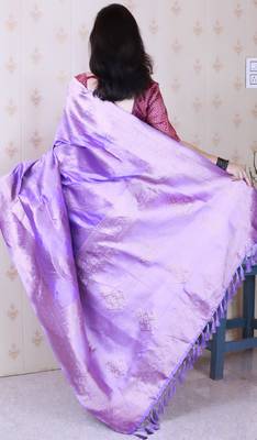 lavender soft silk blend woven zari ethnic partywear saree 2