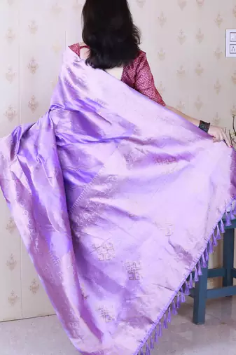 lavender soft silk blend woven zari ethnic partywear saree