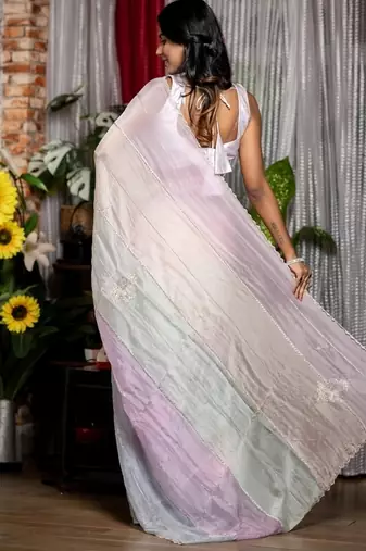 multicolor woven organza sequins work all seasons sarees