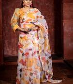 multicolor printed organza resham embroidery all seasons sarees