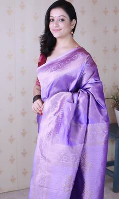 lavender soft silk blend woven zari ethnic partywear saree 3