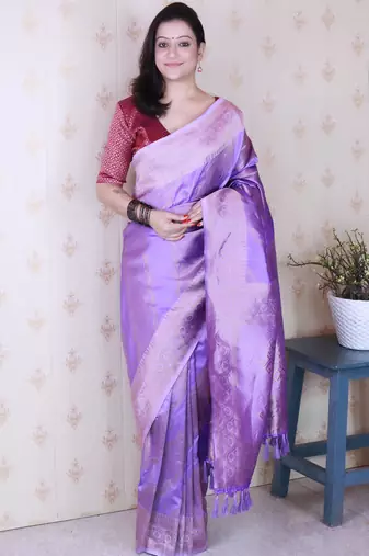 lavender soft silk blend woven zari ethnic partywear saree