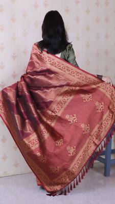 maroon soft silk blend woven zari ethnic partywear saree 2