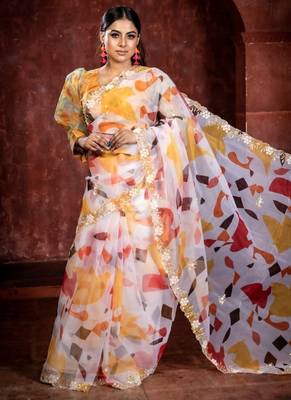 multicolor printed organza resham embroidery all seasons sarees 2