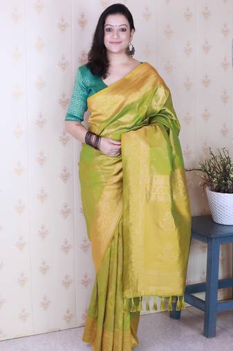 mahendi color soft silk blend  woven jari designer ethnic partywear saree