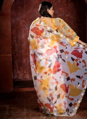 multicolor printed organza resham embroidery all seasons sarees 3