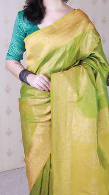 mahendi soft silk blend woven zari ethnic partywear saree 3
