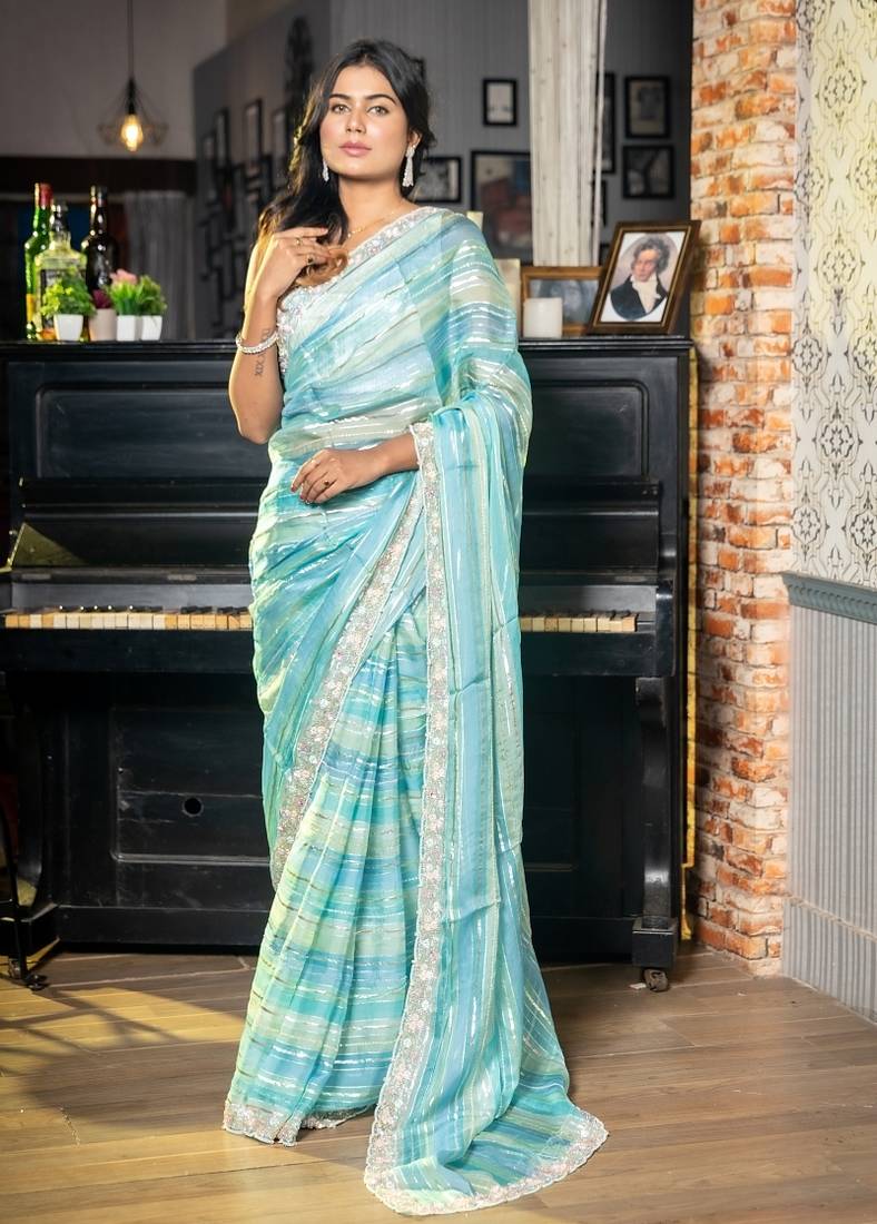 multicolor woven organza zari work all seasons sarees