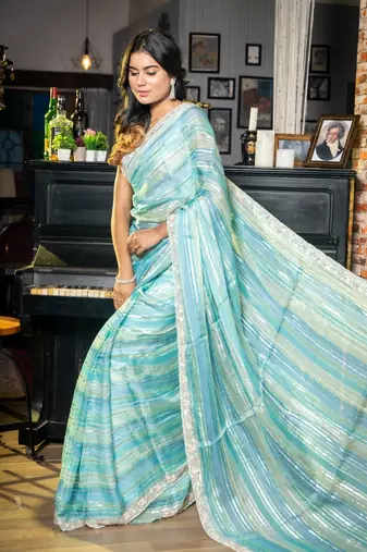 multicolor woven organza zari work all seasons sarees