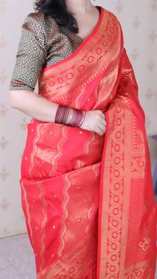 pink soft silk blend woven zari ethnic partywear saree 3