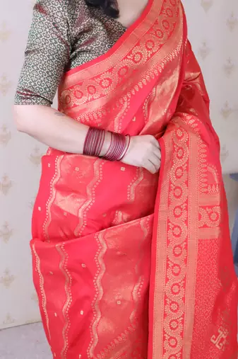 pink soft silk blend woven zari ethnic partywear saree