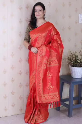 pink soft silk blend woven zari ethnic partywear saree