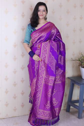 purple color soft silk blend  woven jari designer ethnic partywear saree