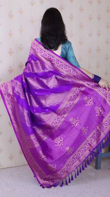 purple soft silk blend woven zari ethnic partywear saree 2