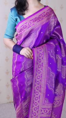purple soft silk blend woven zari ethnic partywear saree 3