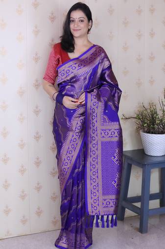 violet color soft silk blend  woven jari designer ethnic partywear saree