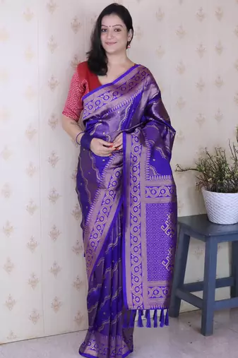 violet color soft silk blend  woven jari designer ethnic partywear saree