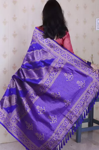 violet soft silk blend woven zari ethnic partywear saree