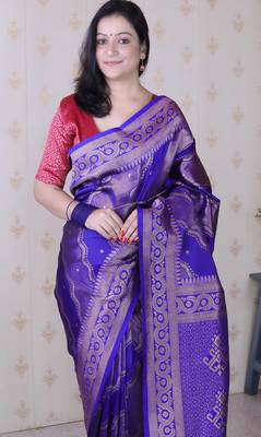 violet soft silk blend woven zari ethnic partywear saree 3