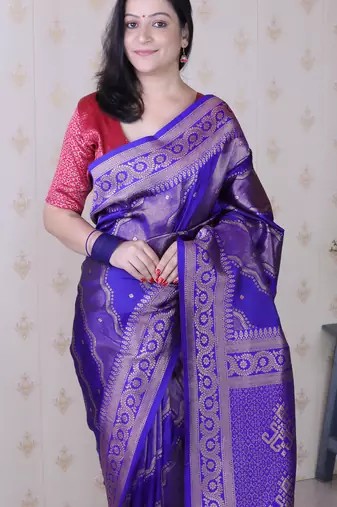 violet soft silk blend woven zari ethnic partywear saree