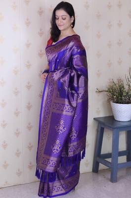 violet soft silk blend woven zari ethnic partywear saree 4