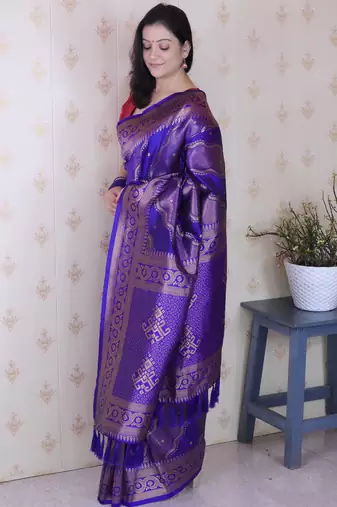 violet soft silk blend woven zari ethnic partywear saree