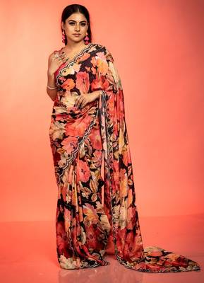 black printed faux silk blend blend resham embroidery all seasons sarees 1