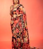 black printed faux silk blend blend resham embroidery all seasons sarees