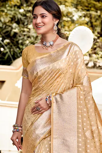 cream assam silk blend woven saree party looks