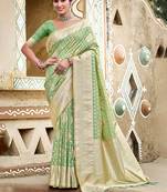 sea green color assam silk blend fabric woven designer saree for party looks