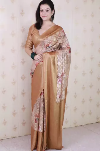 brown color beautiful partywear ethnic saree