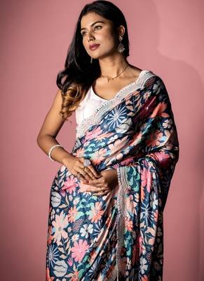 blue printed satin resham embroidery all seasons sarees 2