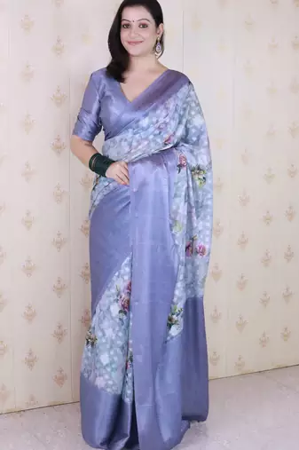 grey color beautiful partywear ethnic saree