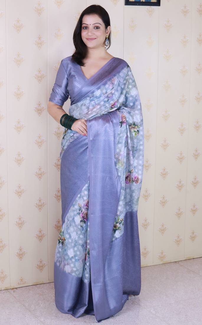 grey color beautiful partywear ethnic saree