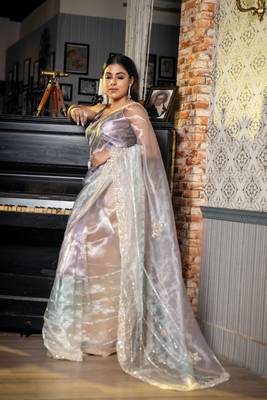multicolor woven glass tissue sequins work all seasons sarees 1