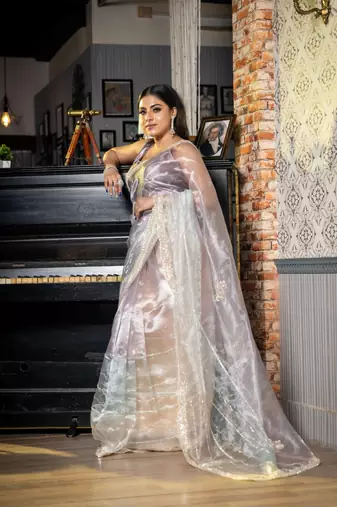 multicolor woven glass tissue sequins work all seasons sarees