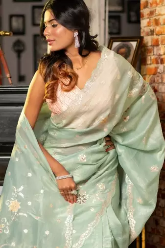 green woven tissue zari work all seasons sarees