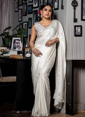 white woven satin sequins work all seasons sarees 1