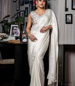 white woven satin sequins work all seasons sarees