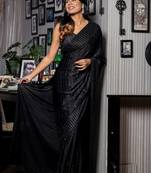 black woven satin stone work all seasons sarees