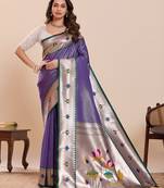 lavender color soft silk blend fabric woven jari designer partywear saree