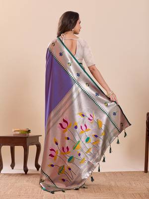 lavender soft silk blend woven zari partywear saree 2