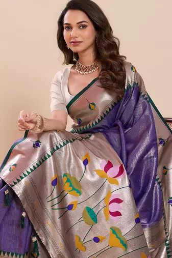 lavender soft silk blend woven zari partywear saree