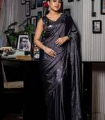 grey woven satin stone work all seasons sarees