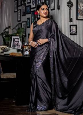 grey woven satin stone work all seasons sarees 2