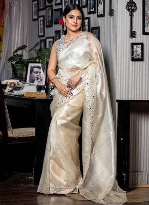 grey woven tissue mirror work all seasons sarees 1