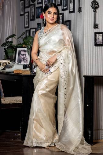 grey woven tissue mirror work all seasons sarees