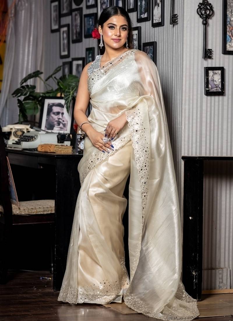 grey woven tissue mirror work all seasons sarees