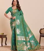 green color soft art silk fabric woven jari designer partywear saree